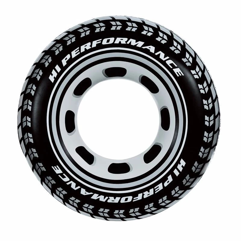 Adult Tire Swim Ring 100 cm Large Inflatable Pool Float with Handles Black and White