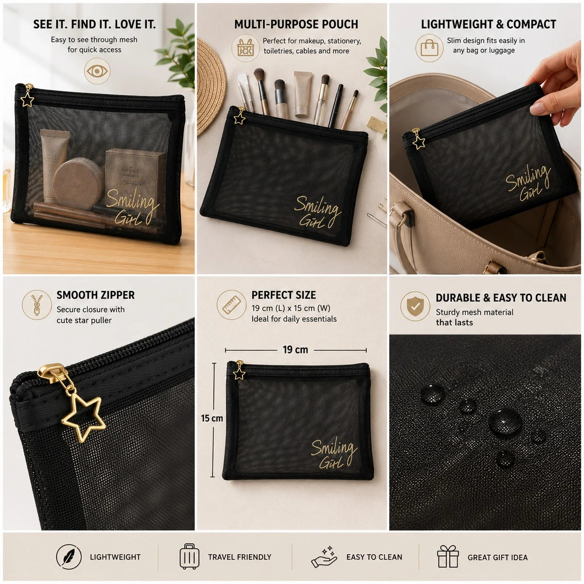 Mesh Zipper Pouch Cosmetic Makeup Travel Organizer Bag - Image 1