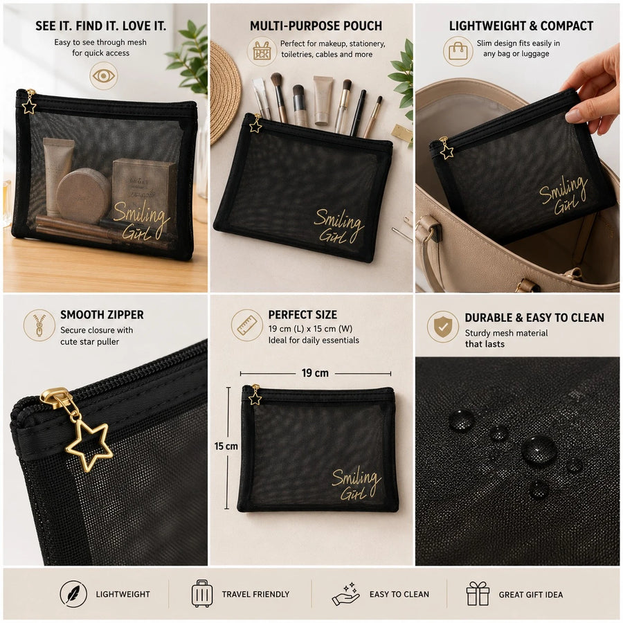 Mesh Zipper Pouch Cosmetic Makeup Travel Organizer Bag