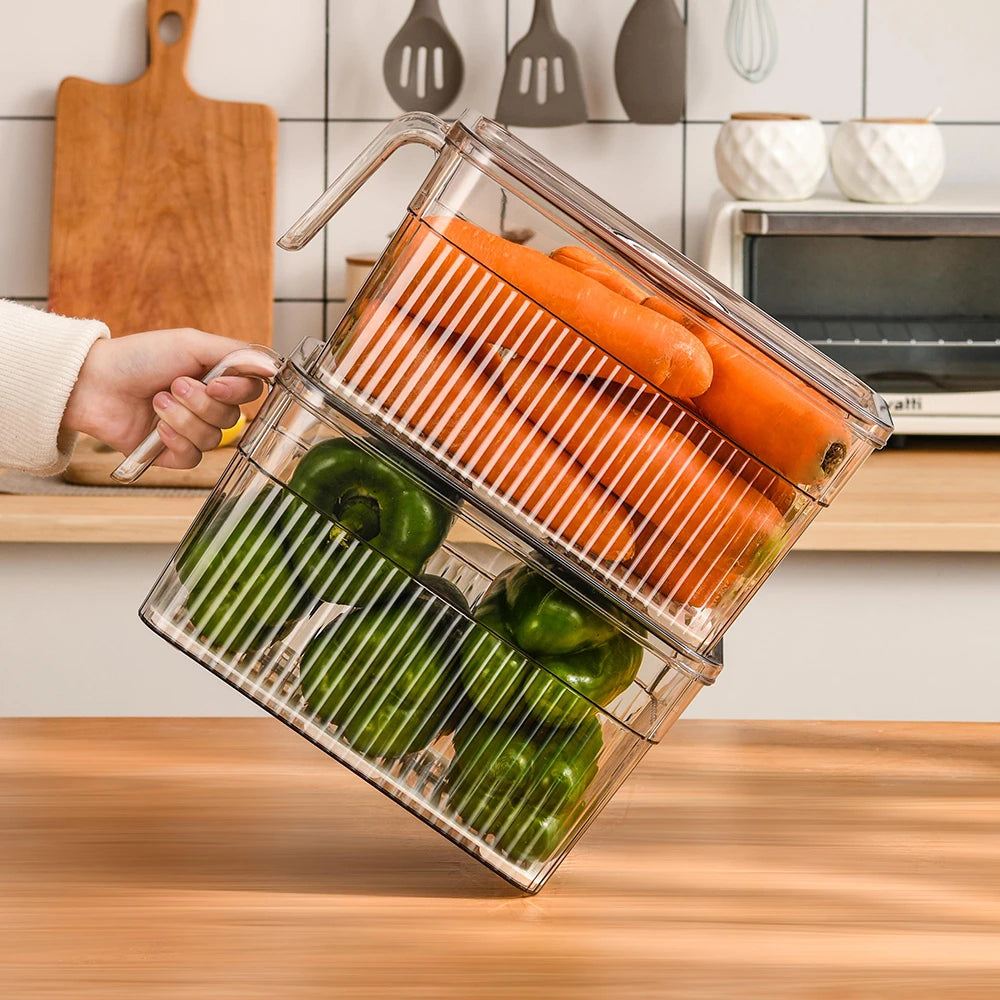Fresh Keep Storage Drain Container Food Storage Box with Built In Drainer for Fruits Vegetables Fridge and Pantry Use - Image 9