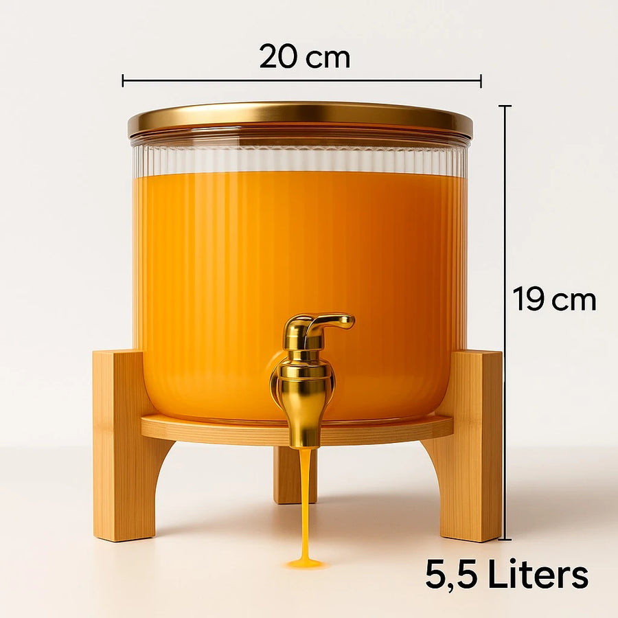 5.5L Amber Glass Drink Dispenser with Wooden Stand – Juice, Water, Orange Detox, Party & Home Beverage Server