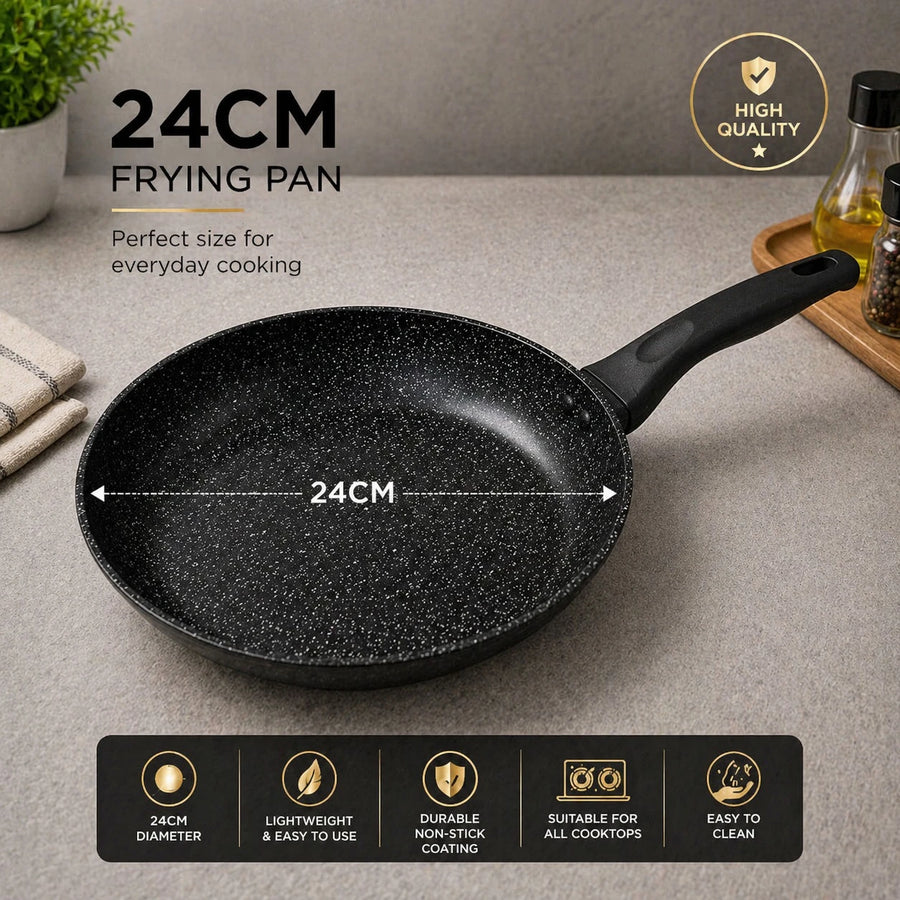 24 cm Aluminum Cookware Frying Pan Granite Coating Non Stick 4mm Thick Cooking Pan