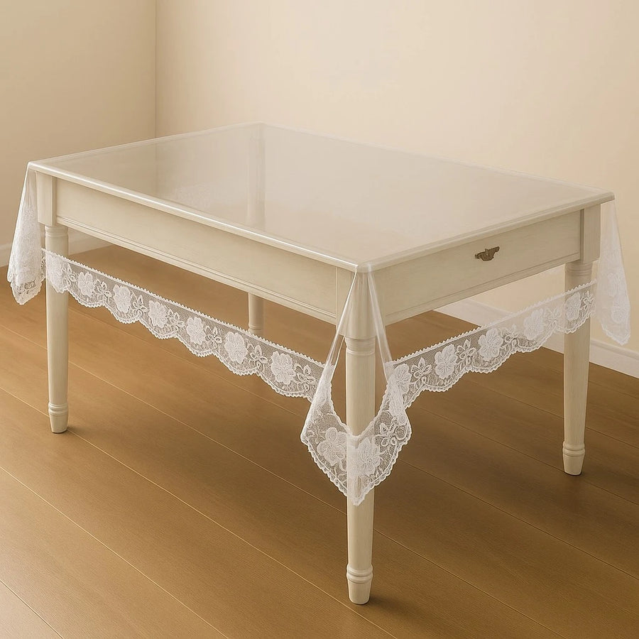EB Home Clear PVC Tablecloth Transparent Lace Waterproof Table Protector