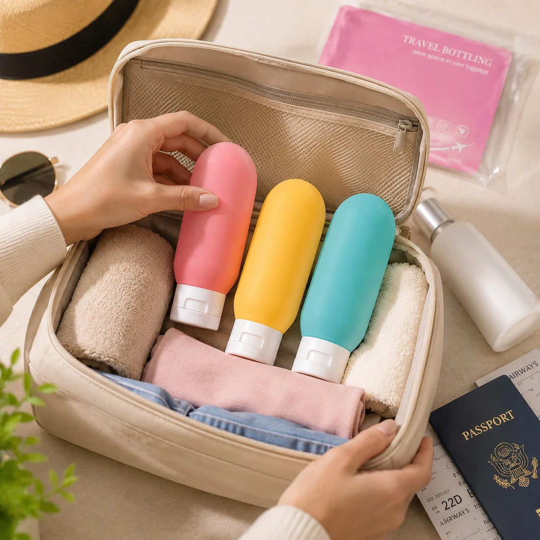 Travel Squeeze Bottle Set 3 Pieces Refillable Silicone Toiletry Bottles for Shampoo Conditioner Lotion Body Wash