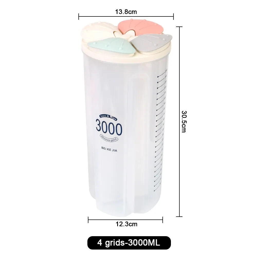 3000ml 4 Compartment Airtight Food Storage Container for Pasta Rice Cereal Grains and Dry Food