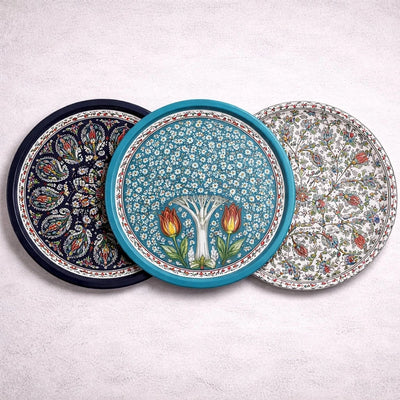 Turkish Round Metal Serving Tray with Mandala Design 35 cm