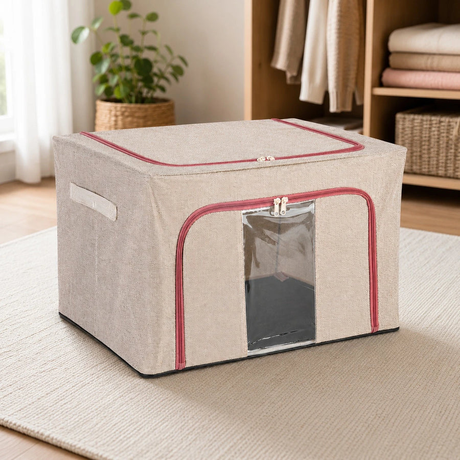 Foldable Fabric Storage Box with Transparent Window Large Capacity Clothes Blanket Organizer