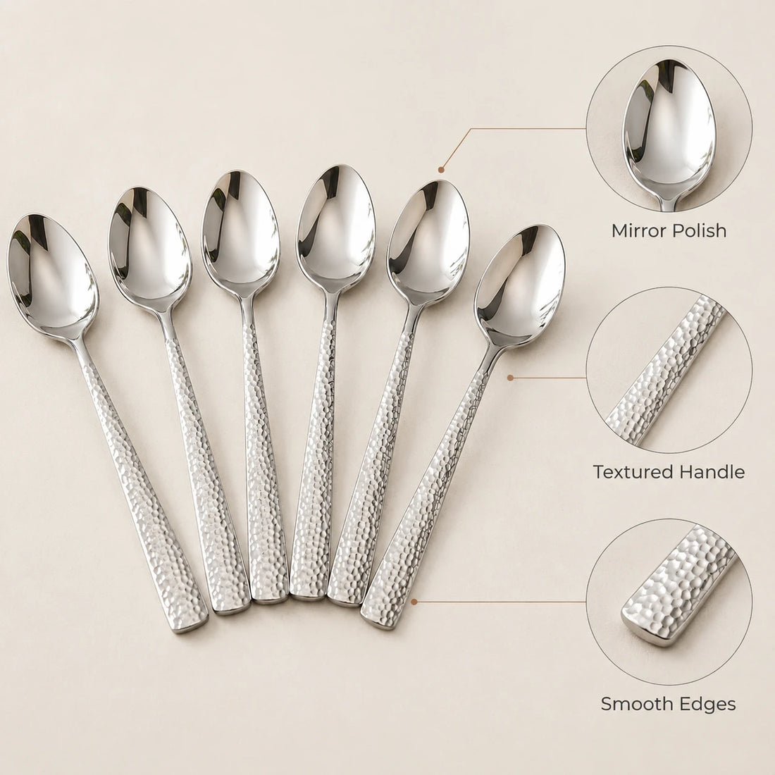 Stainless Steel Tablespoons Set of 6 with Textured Handles – Mirror Polish Reusable Dining Spoons