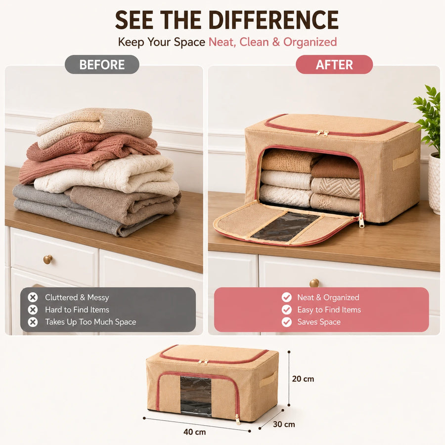 Storage Bag With Front Opening Foldable Clothes Blanket Organizer Storage Box