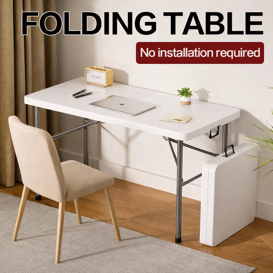 Folding Table White Portable Foldable Desk Work Table Laptop Table Study Table Indoor Outdoor Camping Table Picnic Table Utility Table