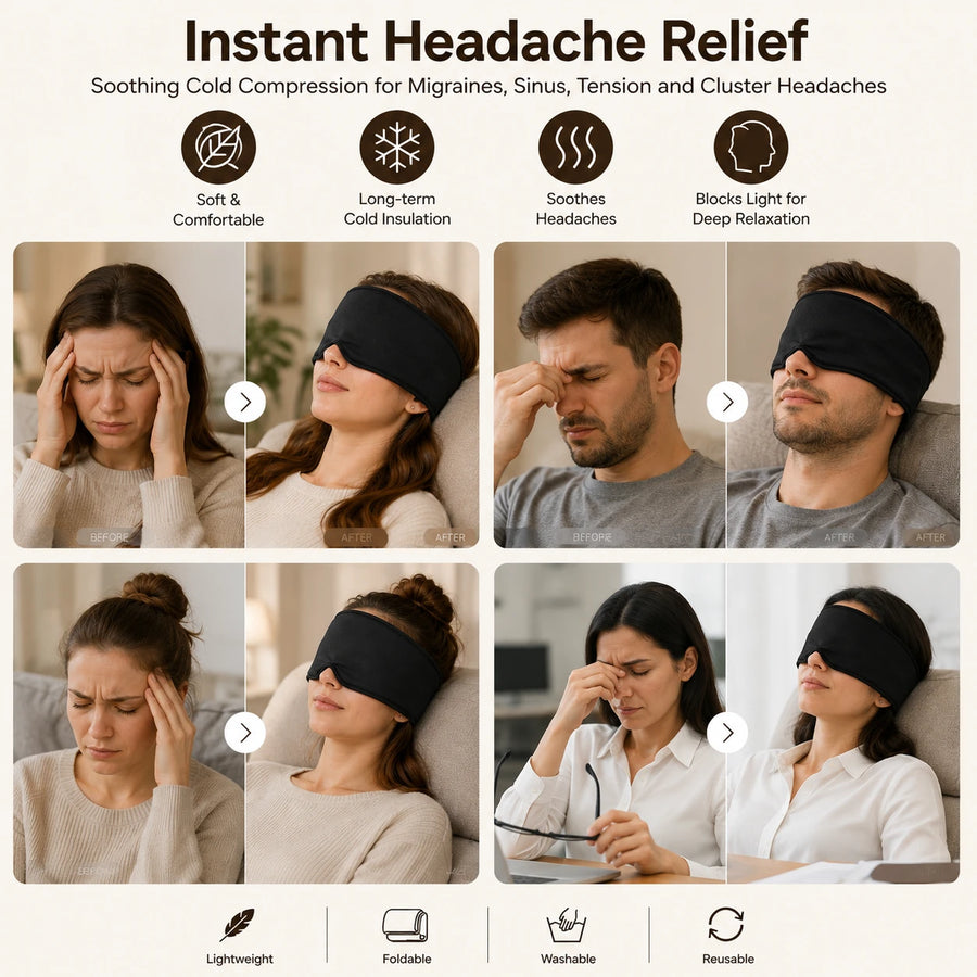 Cold Compression Headache Relief Gel Mask Migraine Relief Eye Mask Cooling Therapy Sleep Mask