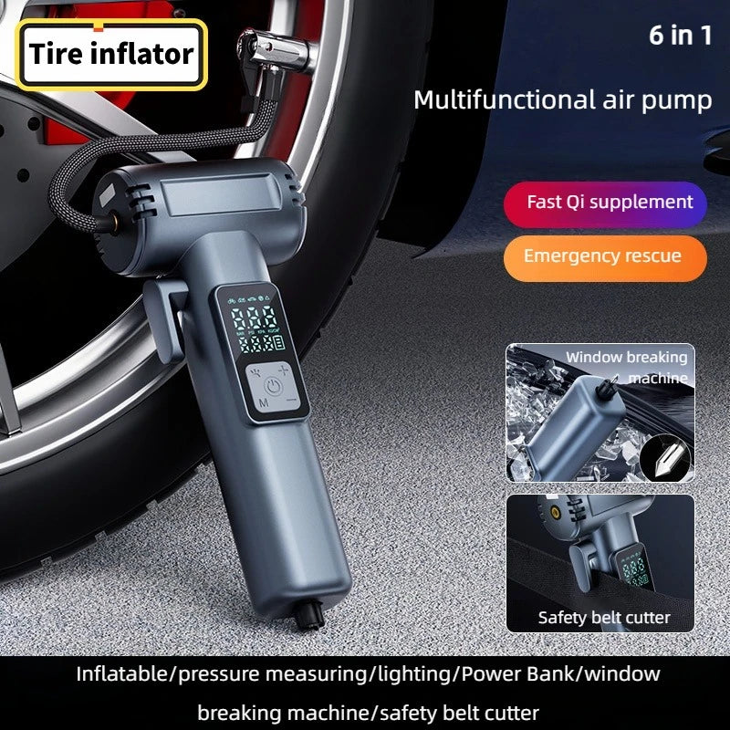 Emergency Car Tire Inflator with Safety Hammer & Belt Cutter