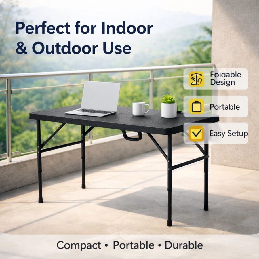 Folding Table Black Portable Foldable Desk Work Table Laptop Table Study Table Indoor Outdoor Camping Table Picnic Table Utility Table