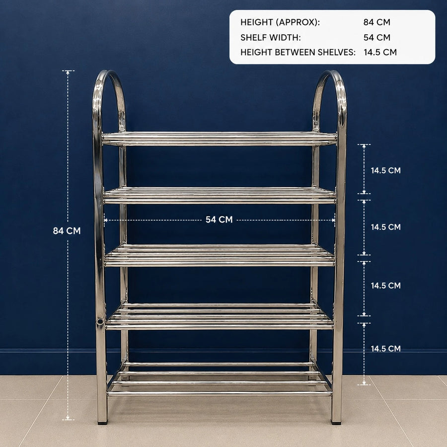 Stainless Steel 5 Tier Shoe Rack Entryway Organizer Easy Assembly Storage Shelf Stand
