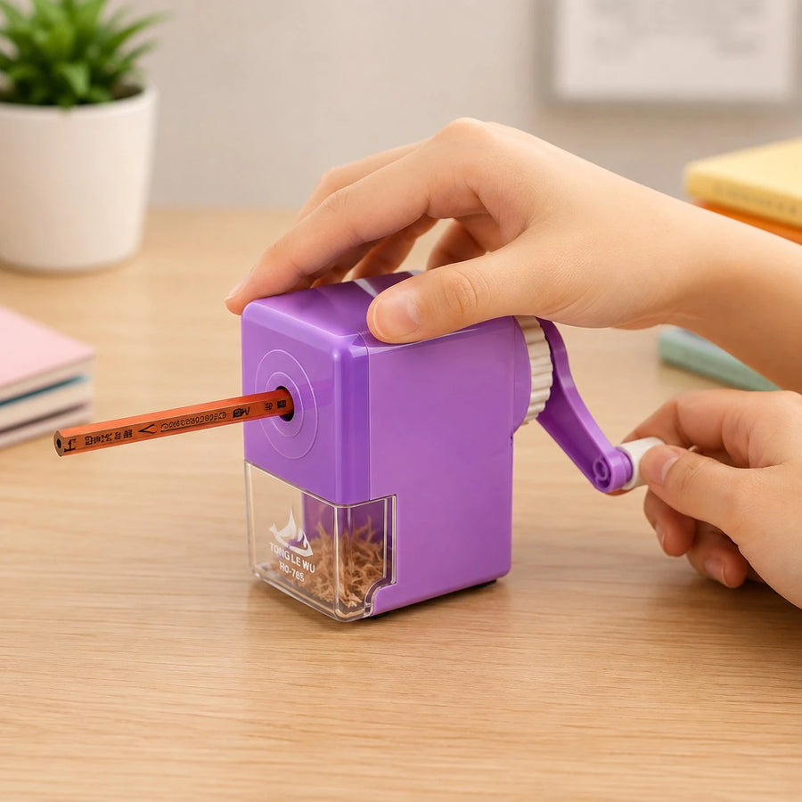 Manual Pencil Sharpener with Hand Crank Transparent Shavings Box for School Office Home Students & Artists