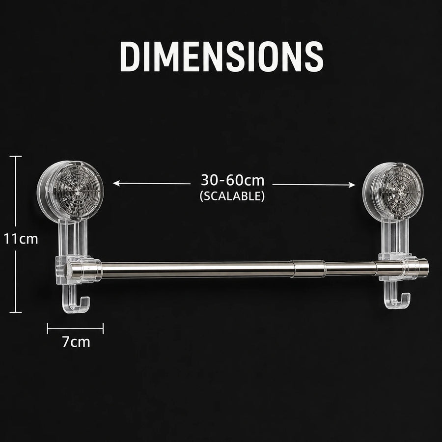 Adjustable Suction Cup Telescopic Towel Rack Bathroom Kitchen Wall Storage Bar