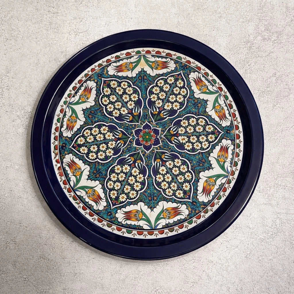 Turkish Metal Tray Small Round Serving Tray Mandala Coffee Tea Ottoman Floral Decorative Tray 28 cm - Image 5