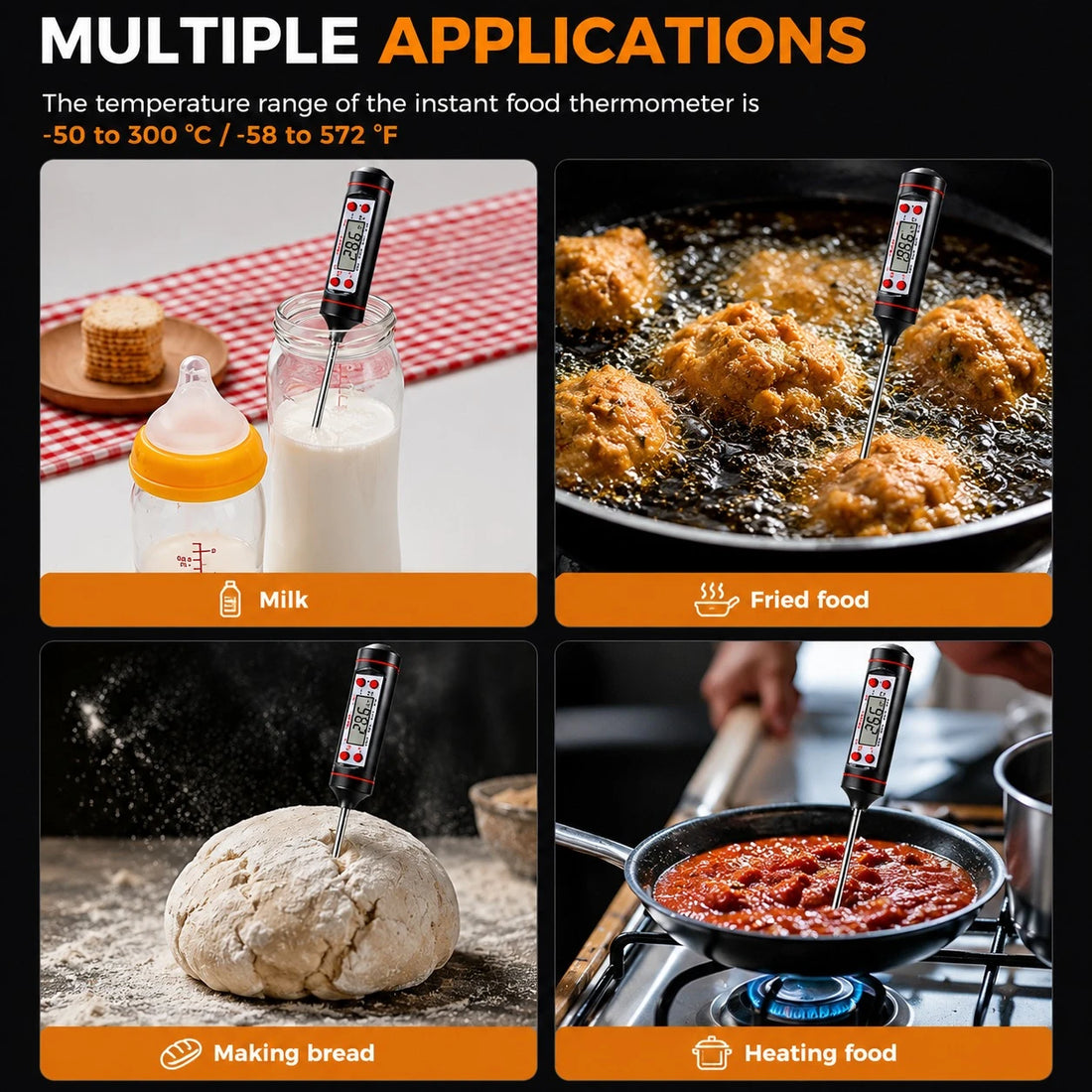 Digital Food Thermometer Stainless Steel Kitchen BBQ Cooking Meat Temperature Probe