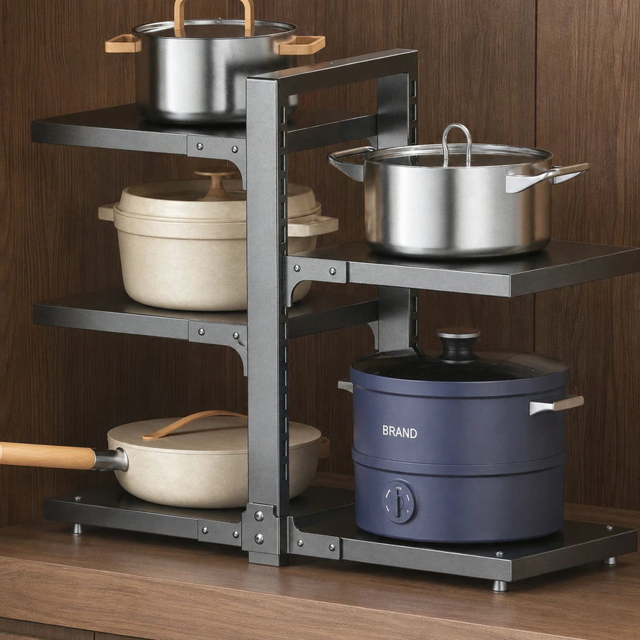 Adjustable Multi Layer Kitchen Counter Storage Rack Heavy Duty Metal Kitchen Organizer Shelf