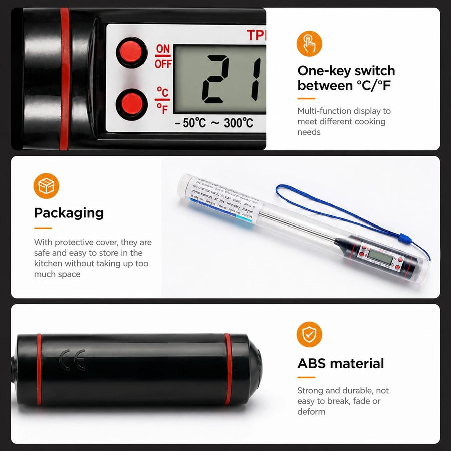 Digital Food Thermometer Stainless Steel Kitchen BBQ Cooking Meat Temperature Probe