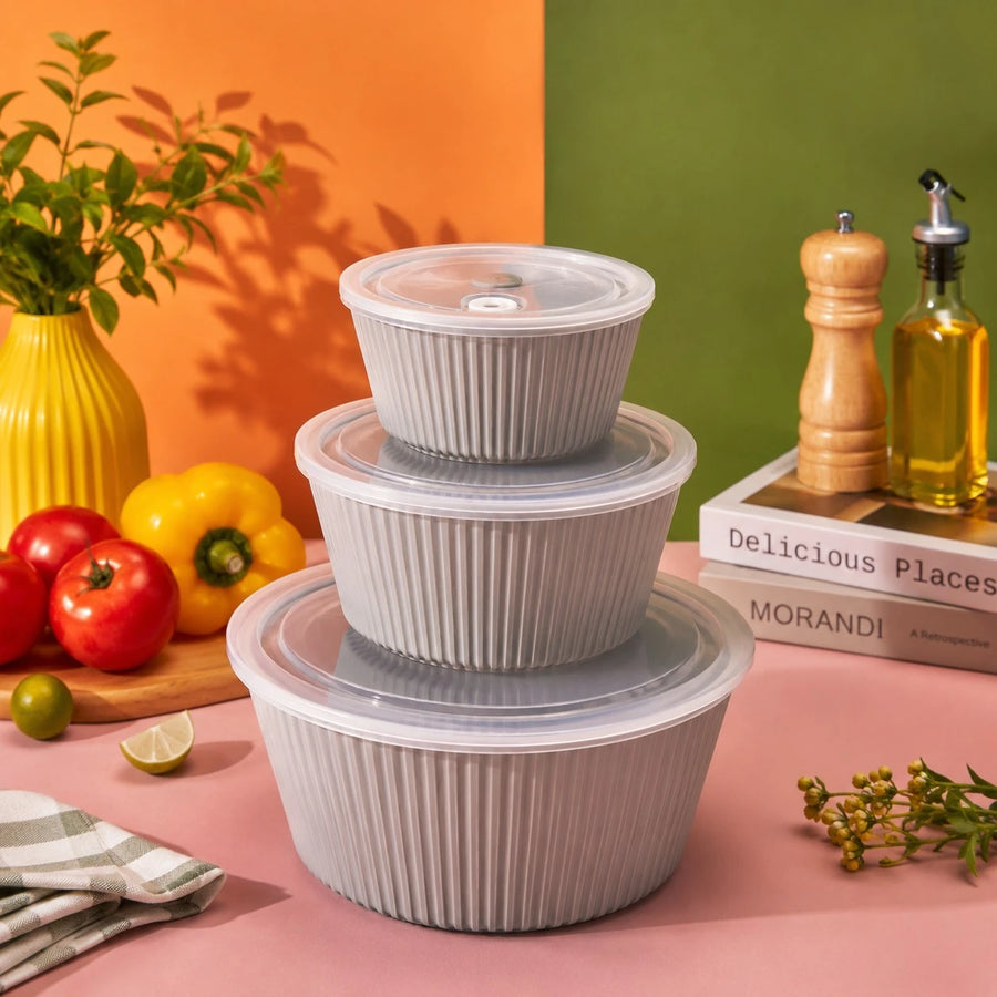 Food Storage Container Set Airtight Kitchen Storage Bowls Meal Prep Containers Ribbed Food Keeper Airtight Lid PP And TPR Microwave Freezer Storage Set