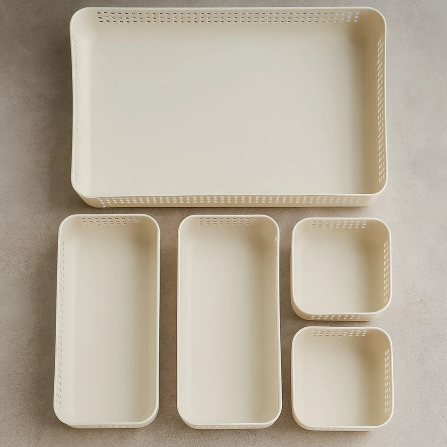 Set of 5 Plastic Drawer Organizer Baskets