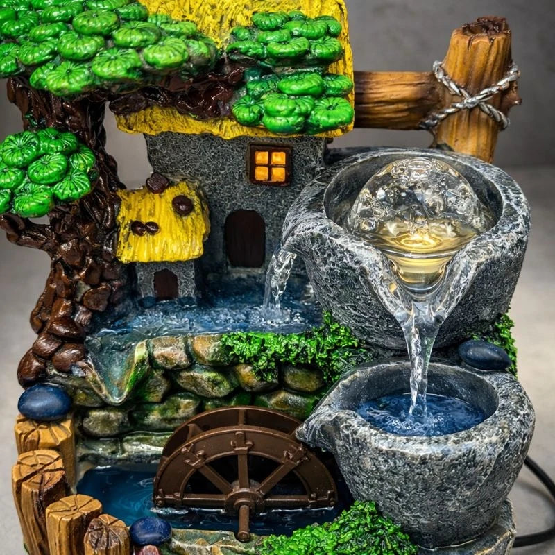 Big Tabletop Water Fountain Indoor Decorative Polyresin Waterfall LED Crystal Ball With Motor Pump Home Decor