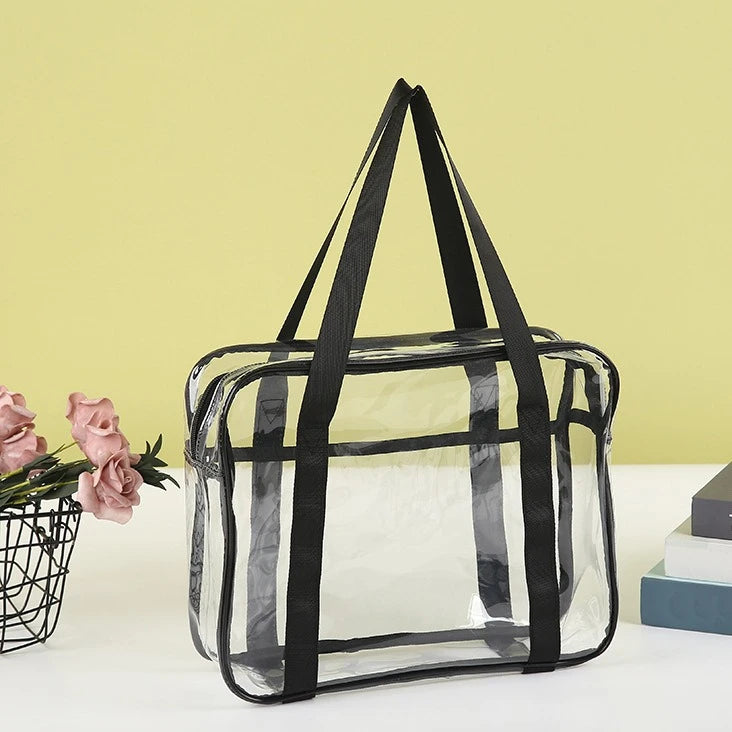 Clear Transparent Makeup & Toiletry Storage Bag with Handles & Zipper for Travel Beauty Cosmetics Organization