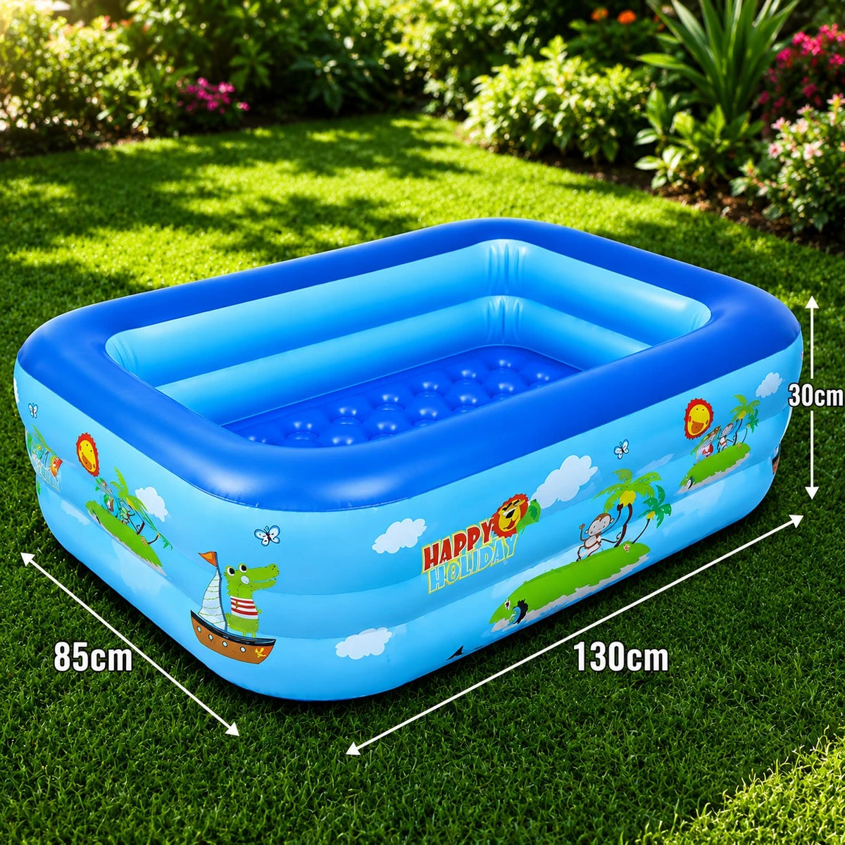 Inflatable Rectangular Swimming Pool Kids Garden Pool Family Outdoor Water Play Pool 130x85 cm - Image 4