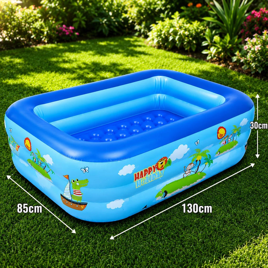 Inflatable Rectangular Swimming Pool Kids Garden Pool Family Outdoor Water Play Pool 130x85 cm