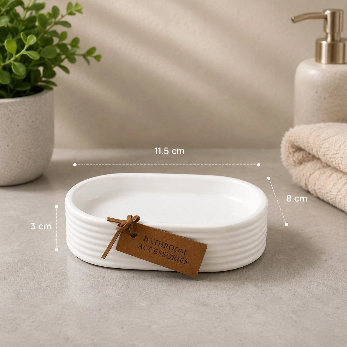 Sanitary Ceramic Bathroom Accessories Toothbrush Holder Organizer Vanity Counter Storage Cup White Ribbed Design