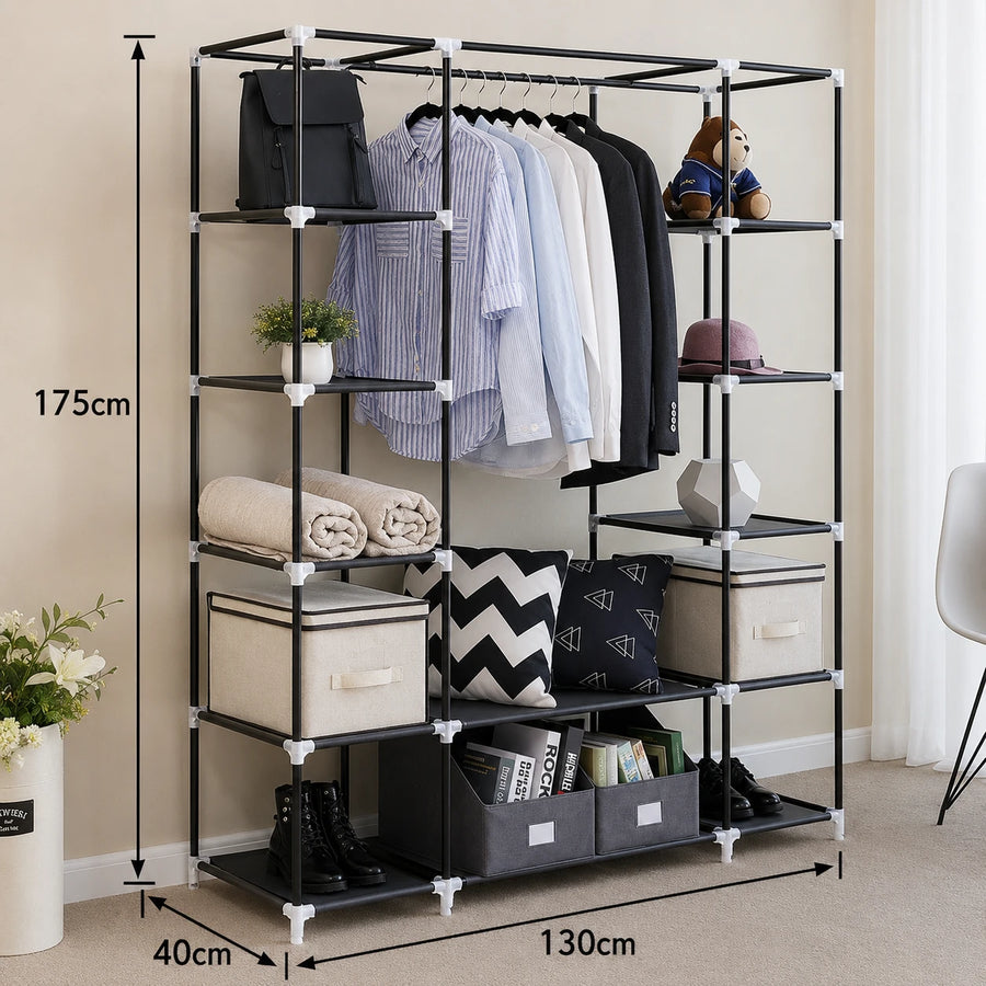 Clothes Organizer Portable Wardrobe Closet Storage Cabinet Hanging Rack Multi Shelf Clothing Organizer