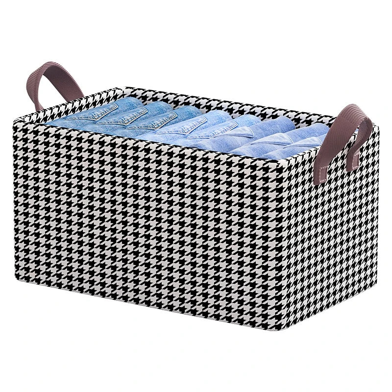 Foldable Fabric Storage Box Closet Organizer Basket with Handles Houndstooth Pattern
