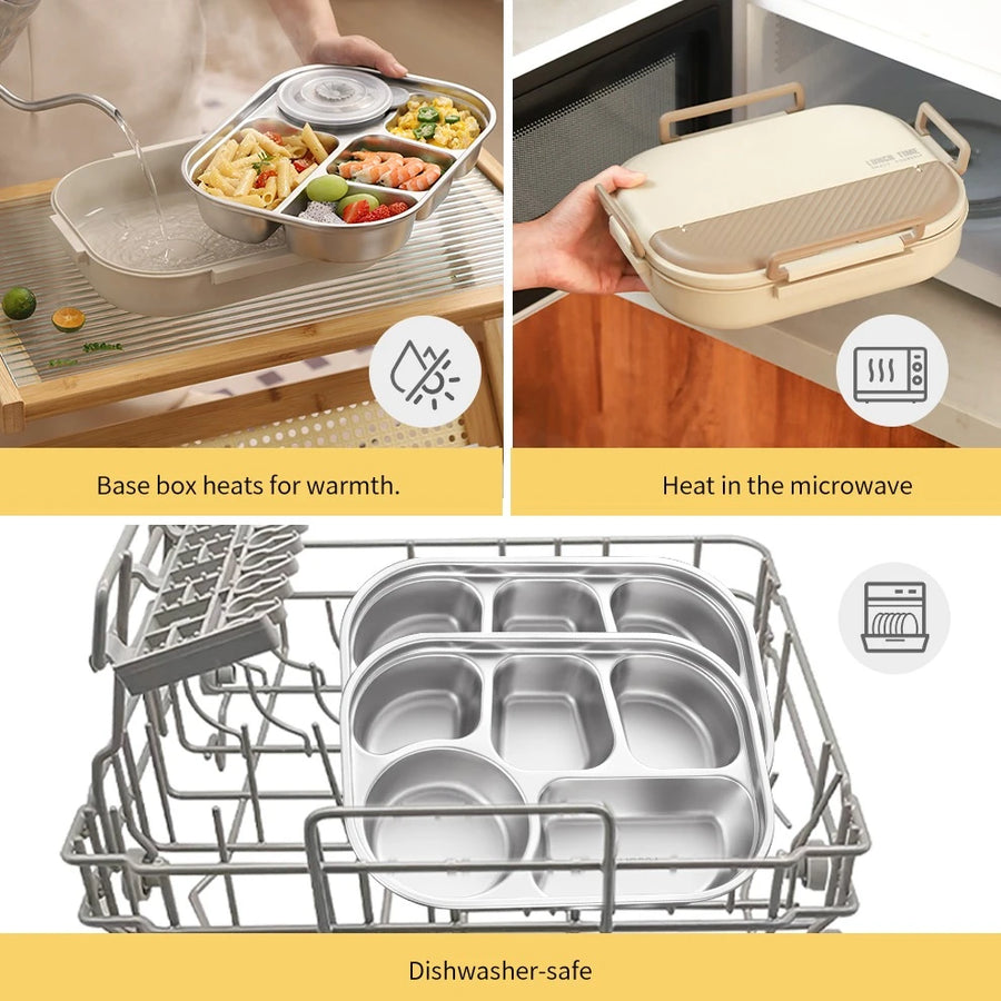 2000ml Stainless Steel Bento Lunch Box, Brown Lid