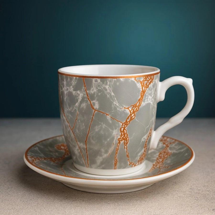 Set of 6 Gray Marble Coffee Espresso Cups