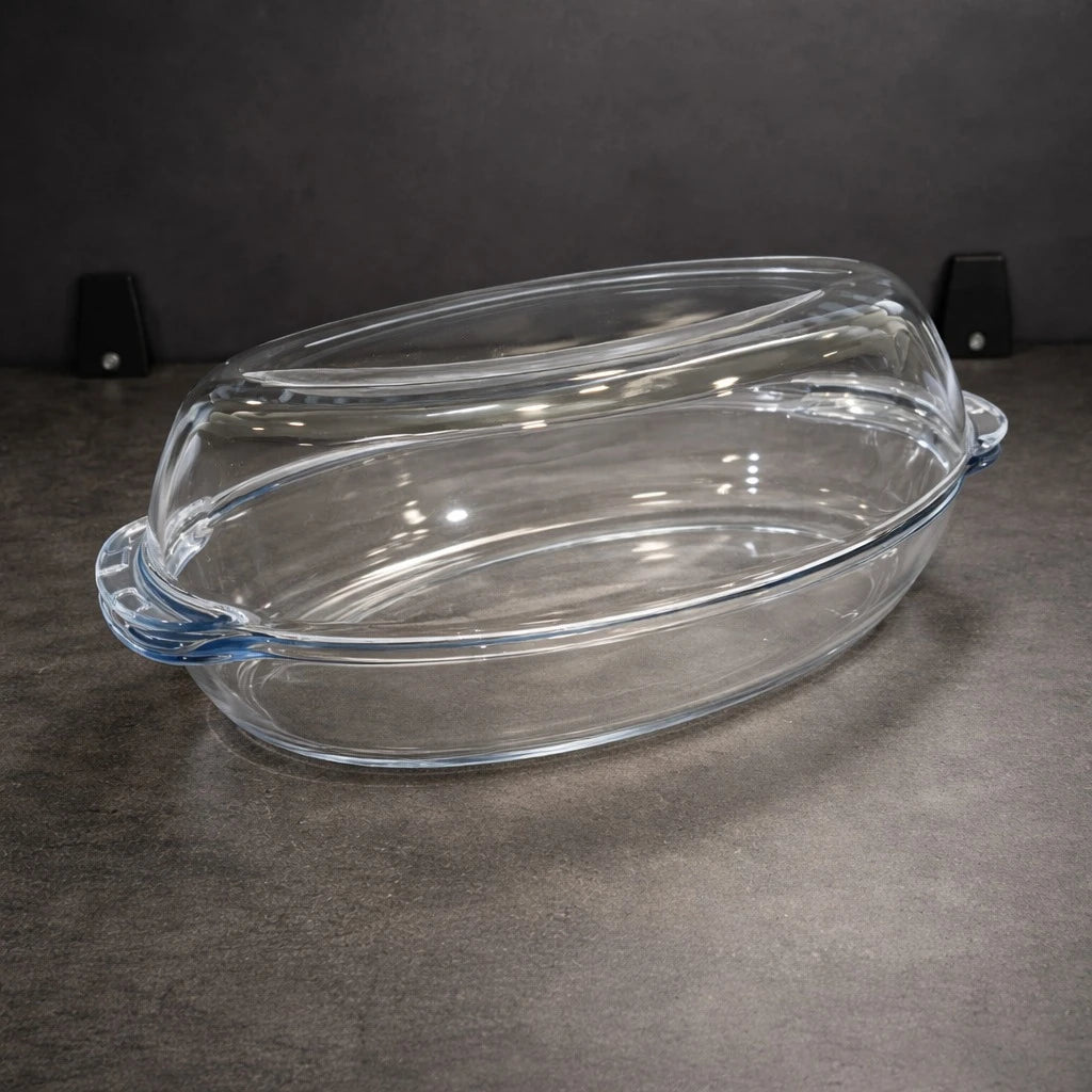 Borart Oval Glass Casserole Dish With Lid Tempered Glass Baking Dish Roasting Dish Oven Dish Microwave Safe Serving Dish Turkish Made 3800 ml - Image 5