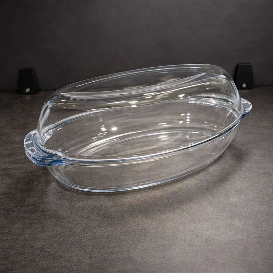 Borart Oval Glass Casserole Dish With Lid Tempered Glass Baking Dish Roasting Dish Oven Dish Microwave Safe Serving Dish Turkish Made 3800 ml