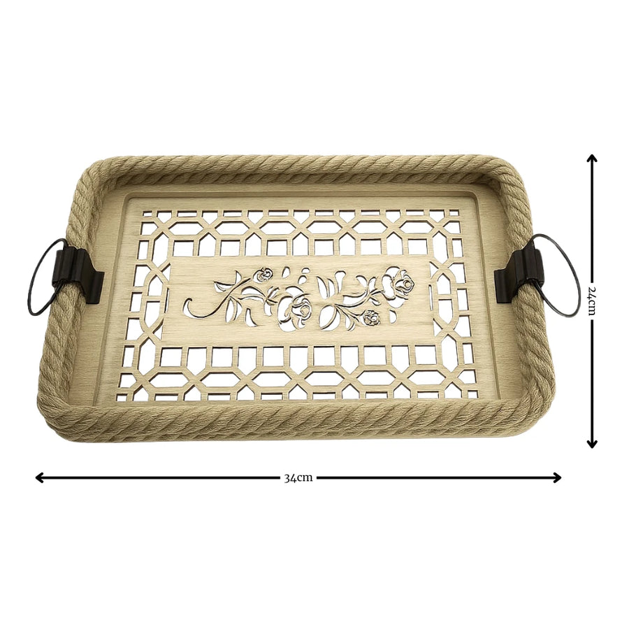 Set Of 2 Square Wooden Rope Tray