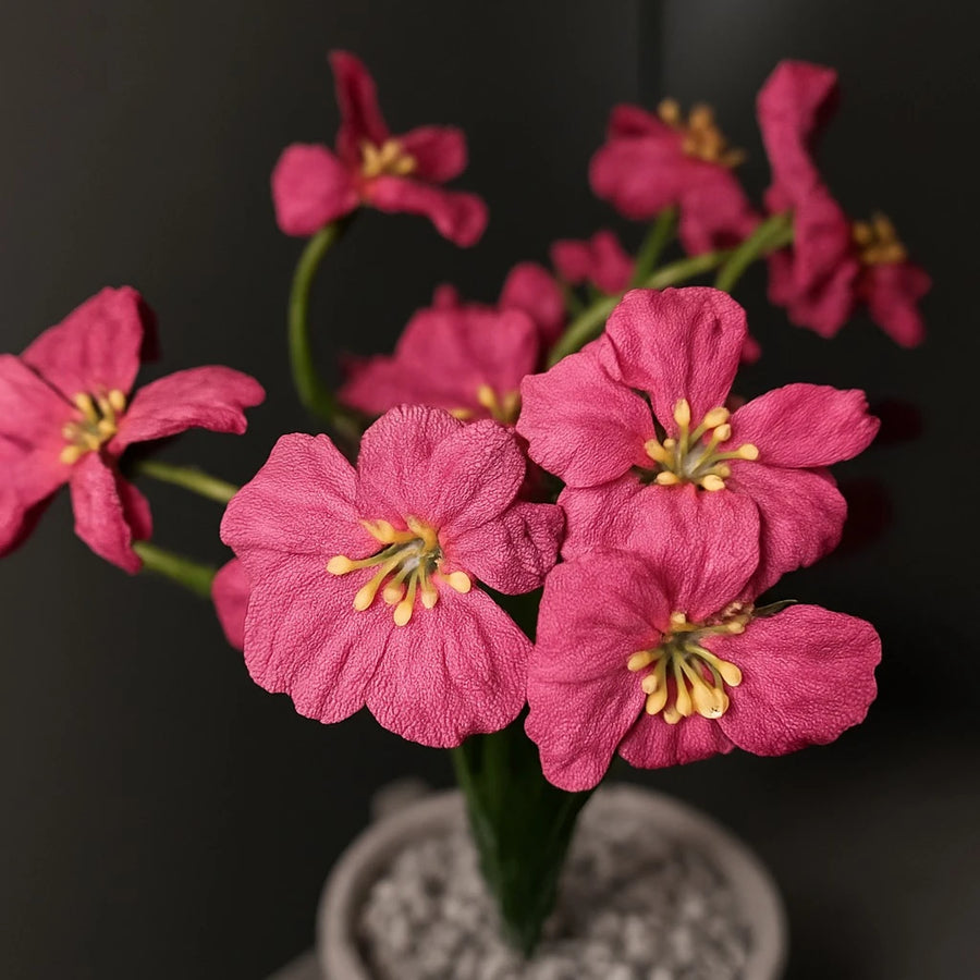 Artificial Fuchsia Pink Blossom in Textured Cup Pot – 25 cm
