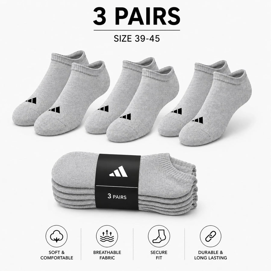 Adidas Socks Pack Ankle Socks 3 Pairs Black White Ankle Socks Set Cotton Sports Casual
