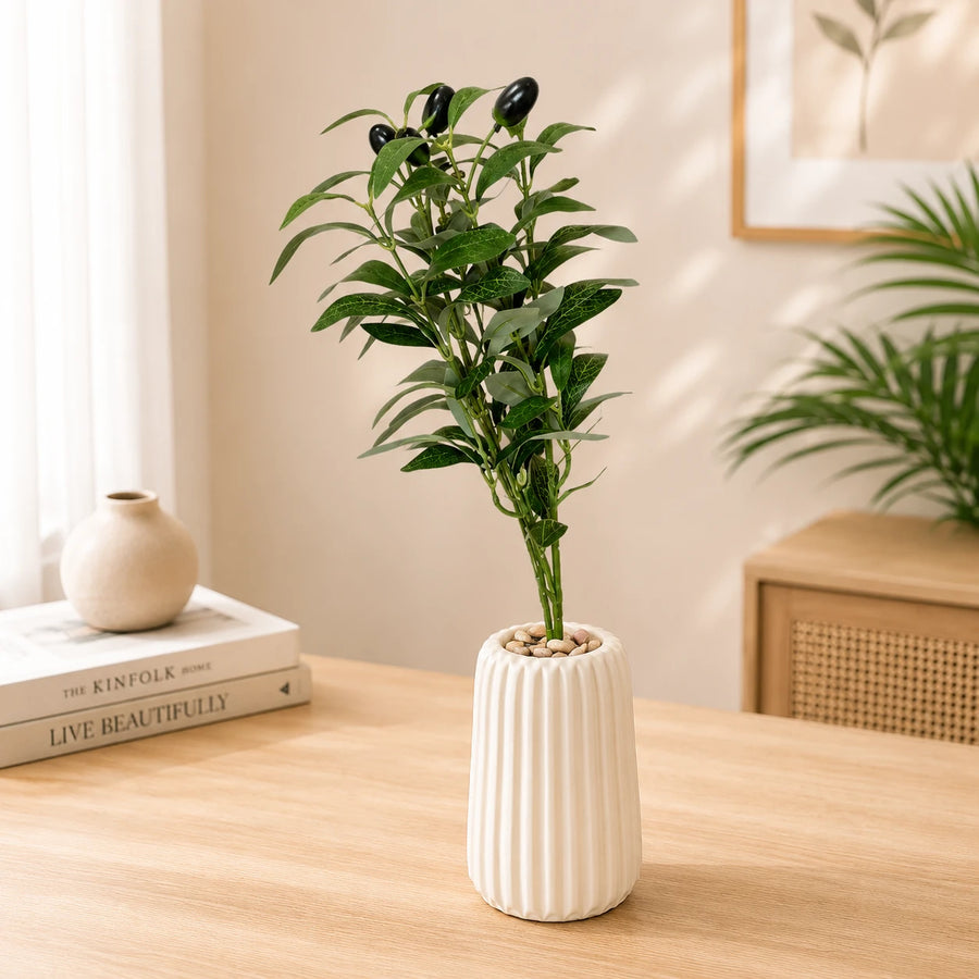 Artificial Olive Plant Decorative Arrangement Vase Home Office Decor