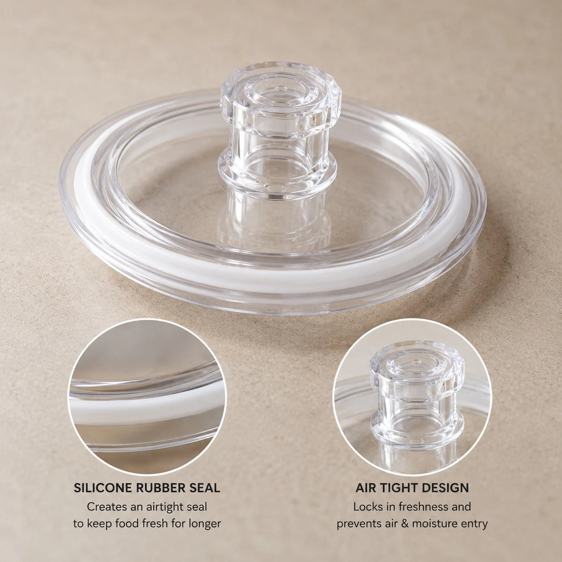 Airtight Food Storage Jar Clear Plastic Pantry Container With Rubber Seal Lid Kitchen Organizer 750g