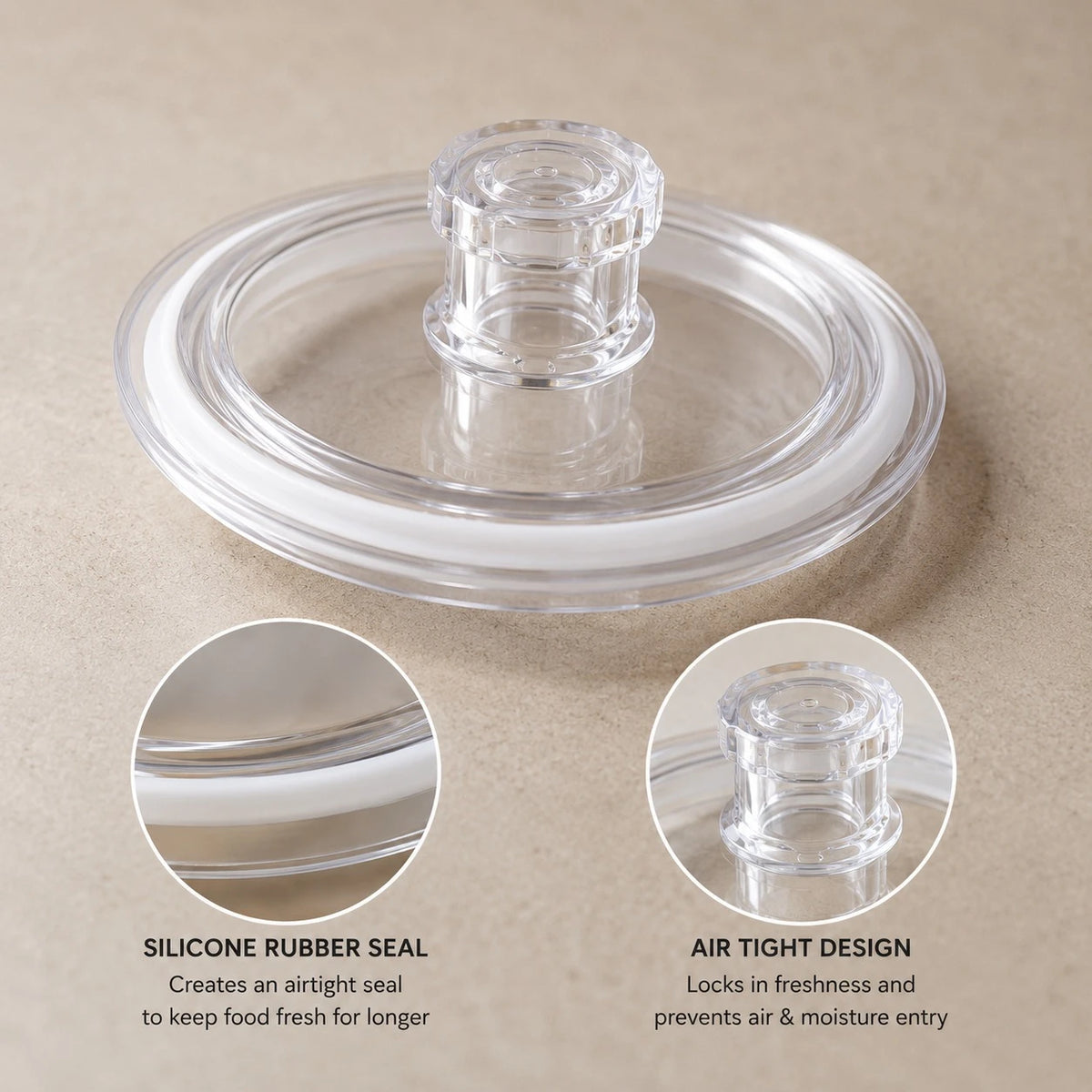 Airtight Food Storage Jar Clear Plastic Pantry Container With Rubber Seal Lid Kitchen Organizer 750g