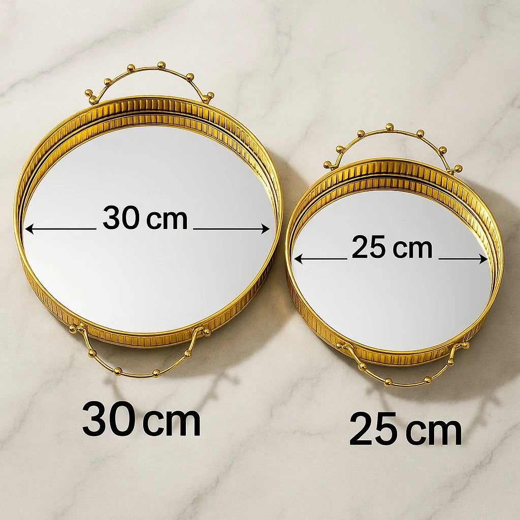 Luxury Gold Mirror Serving Trays – 2 Pcs Set, 30 cm & 25 cm