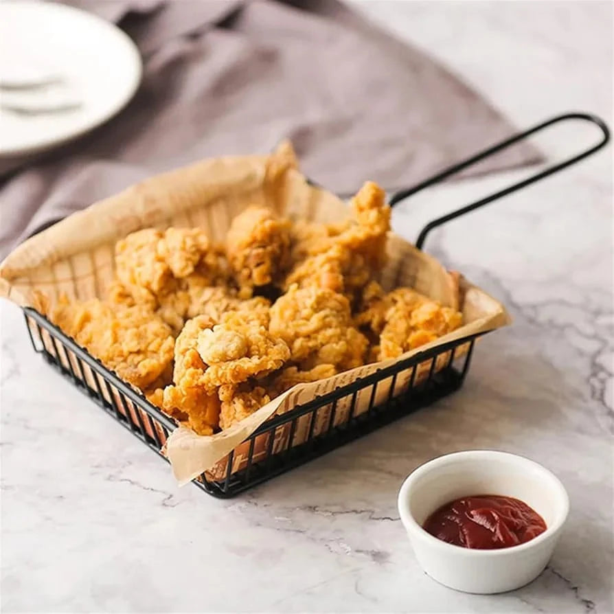 Iron Frying and Serving Basket with Long Handle for Fries Chicken Wings Bread and Snacks