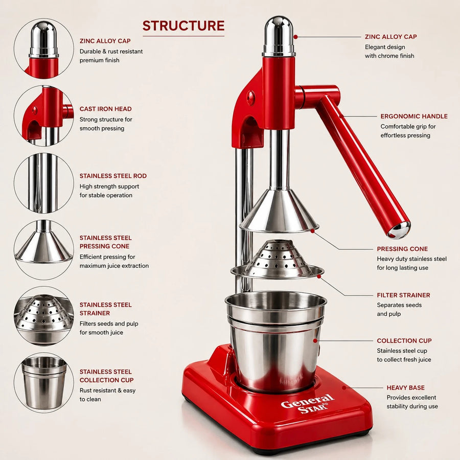 Manual Citrus Juicer Heavy Duty Stainless Steel Fruit Press Orange Lemon Pomegranate Grapefruit Juicer With Collection Cup