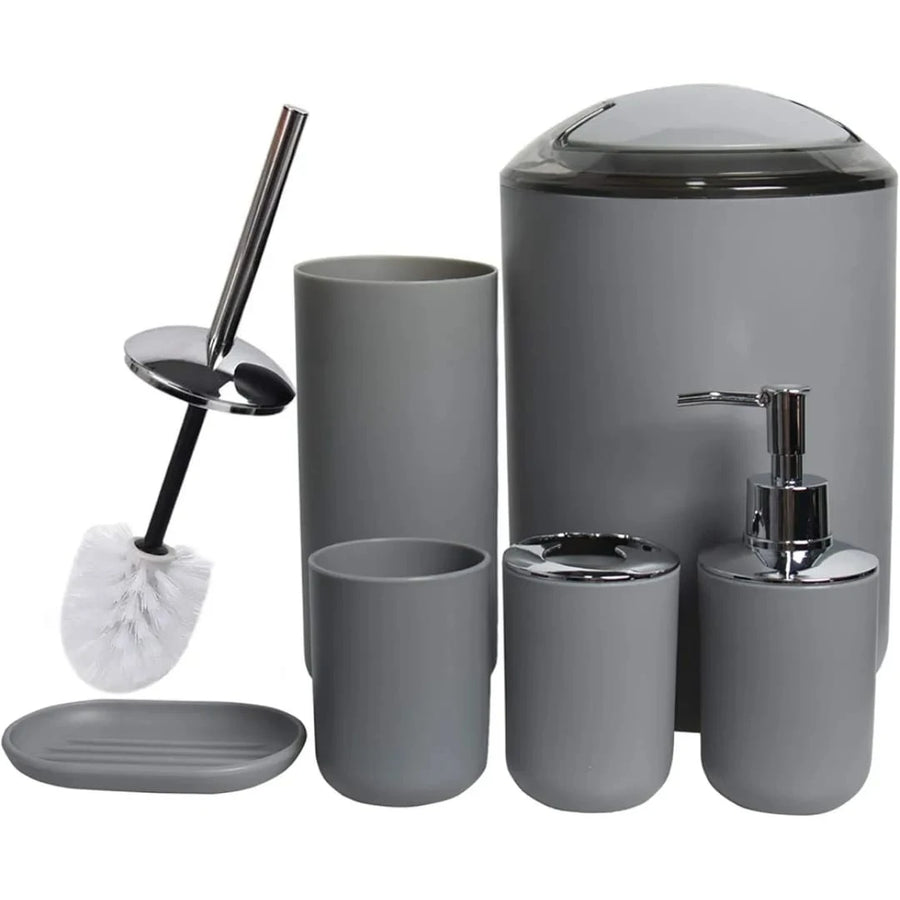 6 Piece Printed Bathroom Accessories Set with Waste Bin Soap Dispenser Toothbrush Holder Soap Dish Rinse Cup and Toilet Brush