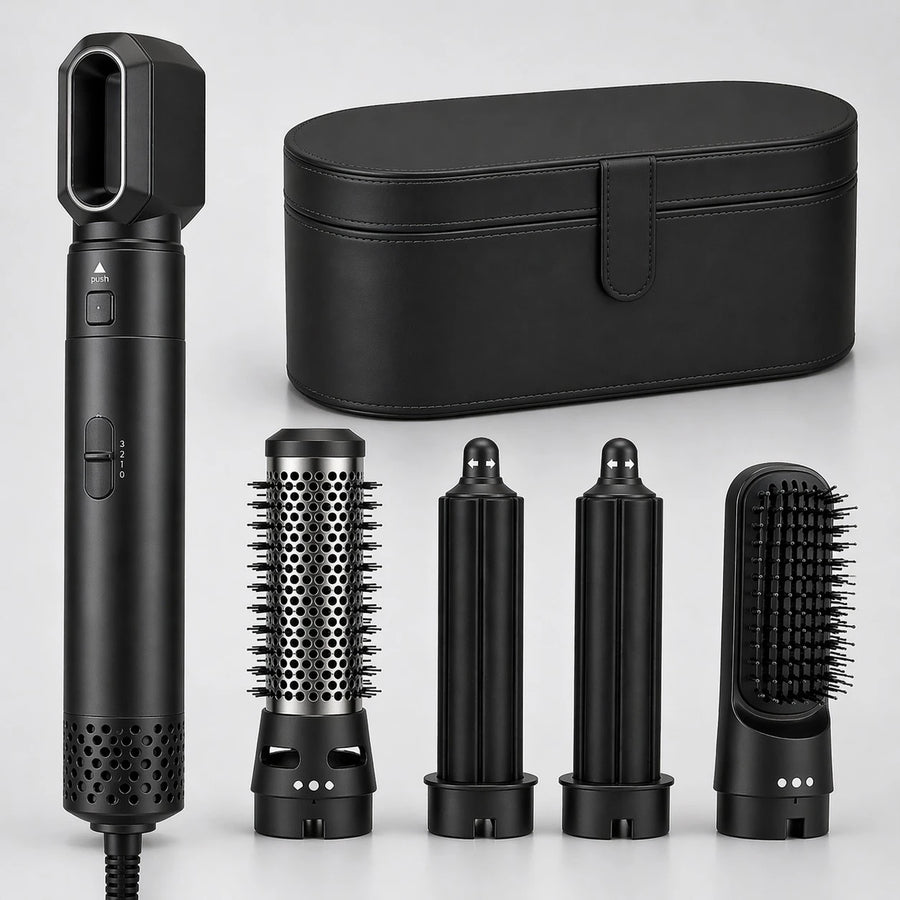 5 in 1 Travel Hair Styler 1000W Hot Air Hair Brush Dryer Curler Volumizer Straightener Blow Dryer Brush Multi Styler Set with Storage Case