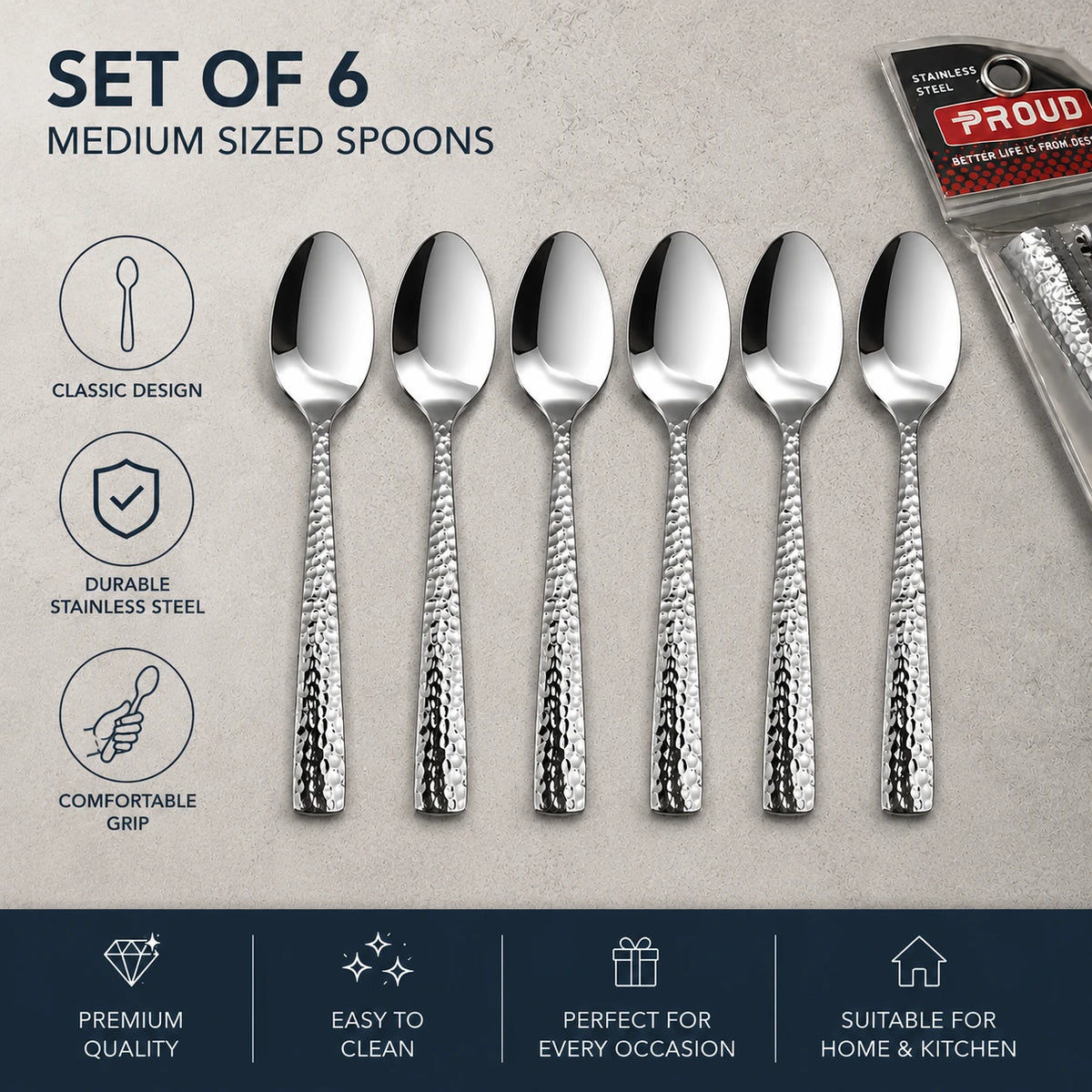 Spoon Stainless Steel Medium Sized Cutlery Set Of 6 Dining Spoons Table Spoons Kitchen Utensils - Image 1