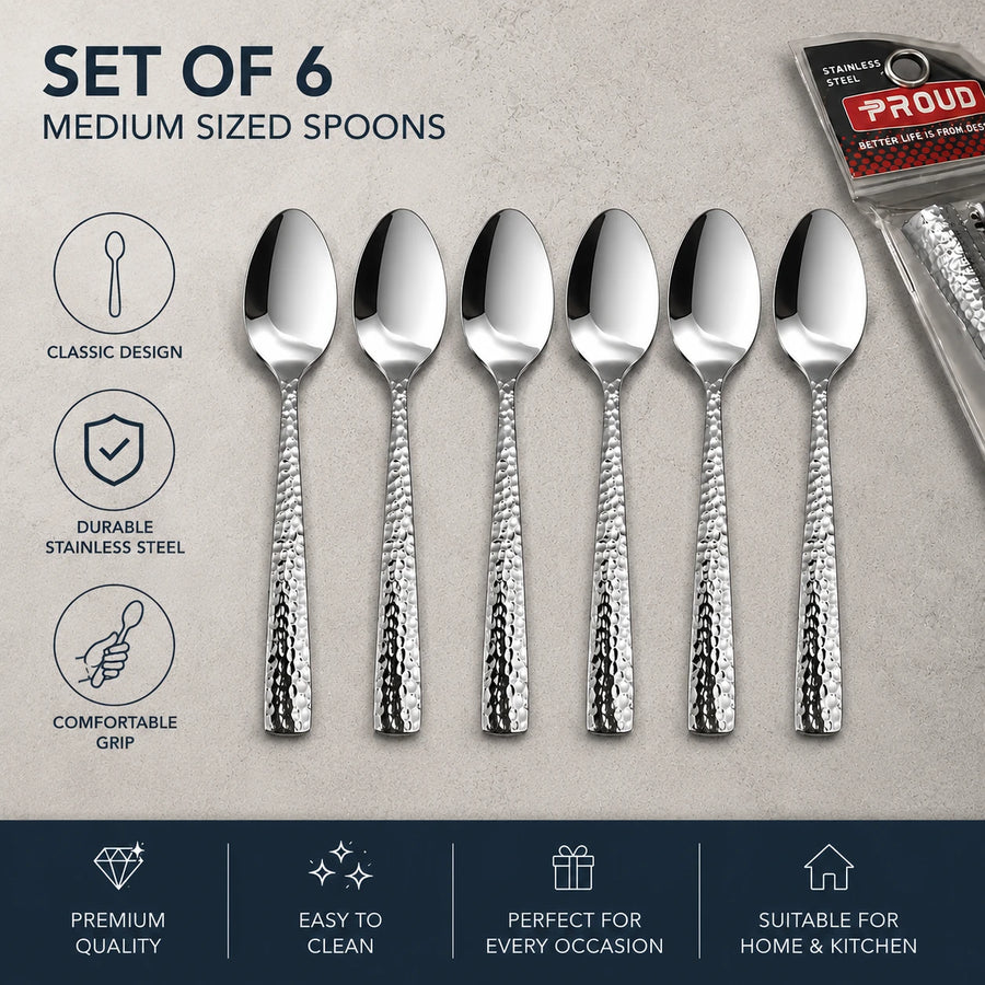 Spoon Stainless Steel Medium Sized Cutlery Set Of 6 Dining Spoons Table Spoons Kitchen Utensils